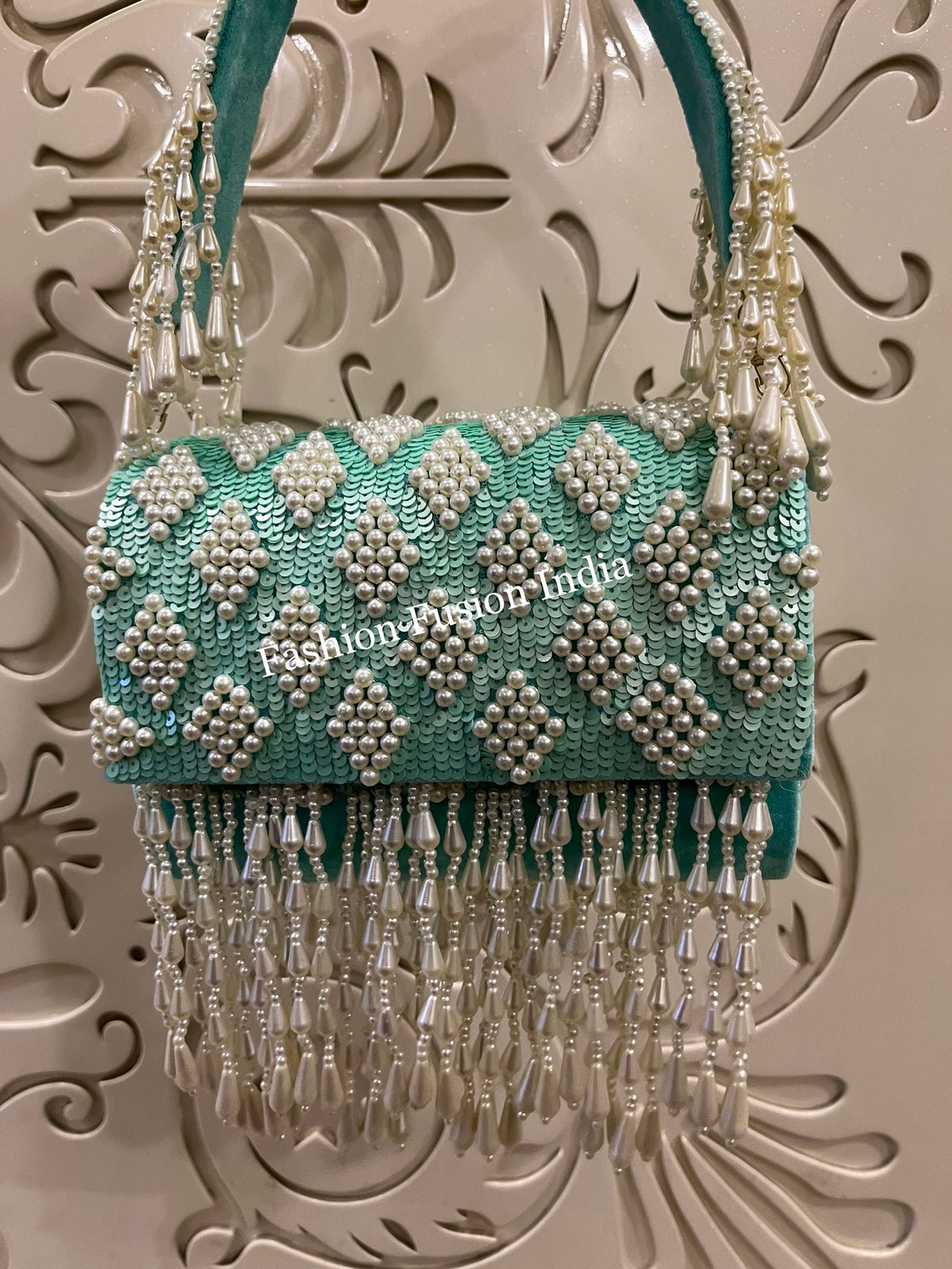 Sequin Pearl Flap Clutch Bag – Handmade Designer Bridal & Party Purse by Fashion Fusion India
