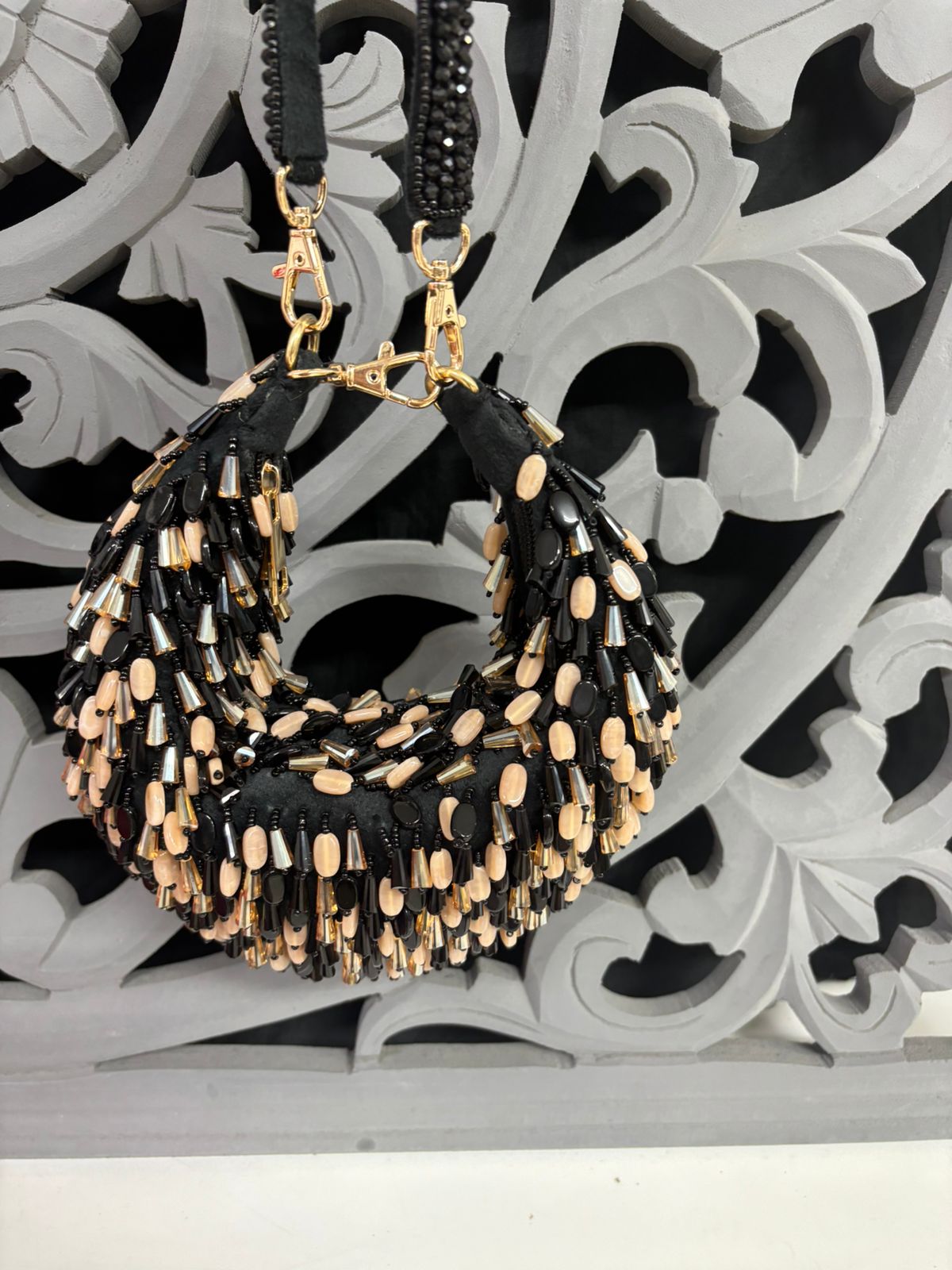 Black Beaded Round Clutch Bag – Handmade Designer Party & Evening Purse | Fashion Fusion India