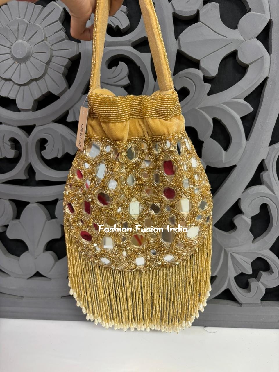 Mirror Work Potli Bag – Handcrafted Beaded & Embroidered Bridal Purse by Fashion Fusion India