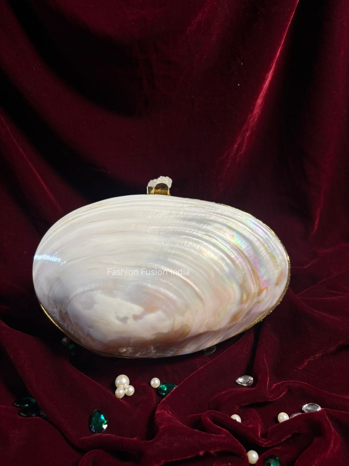 Mother of Pearl Shell Clutch Bag – Luxury Handcrafted Bridal & Festive Purse by Fashion Fusion India