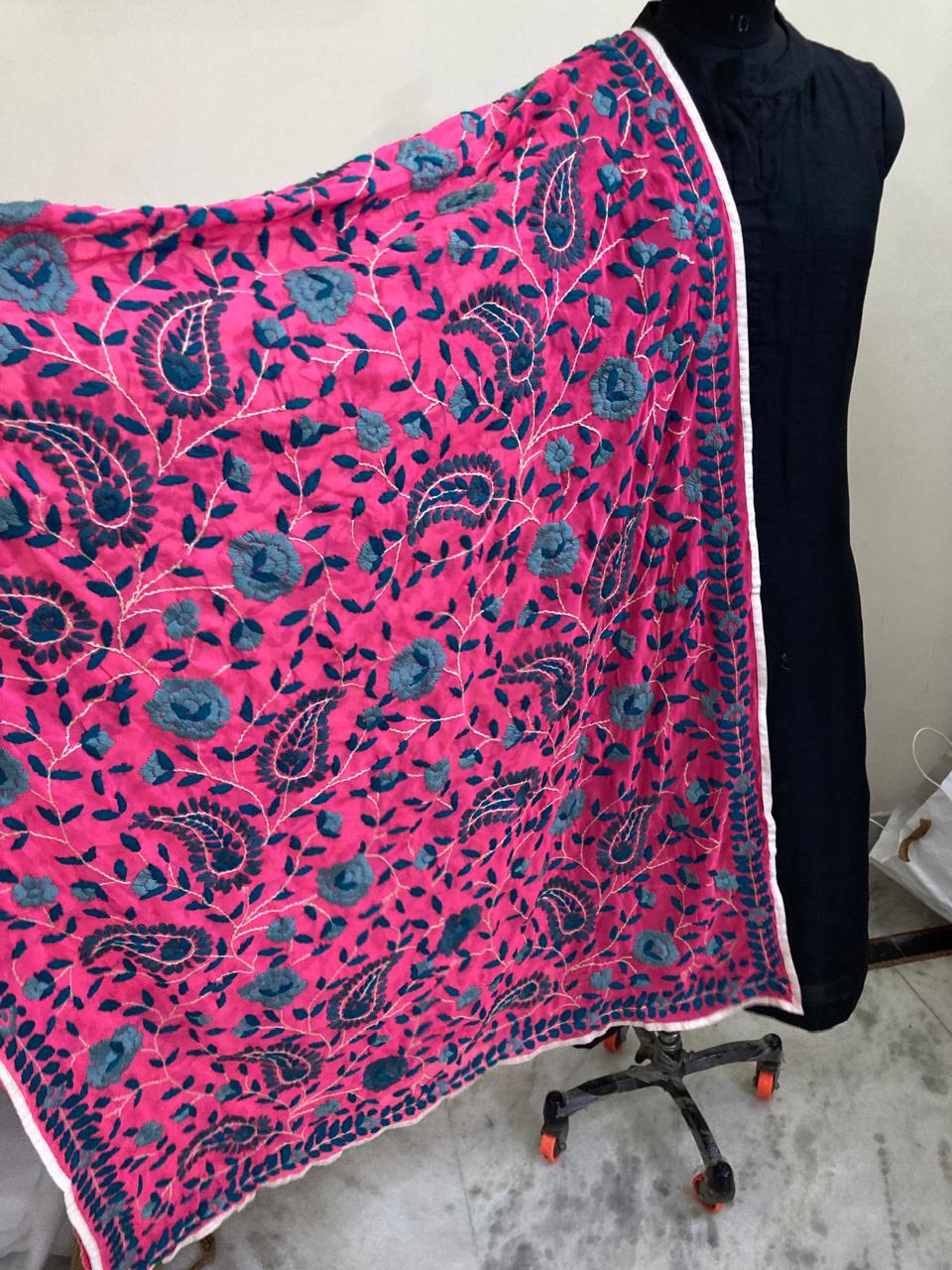 Pink Kashmiri Style Embroidered Dupatta By Fashion Fusion India