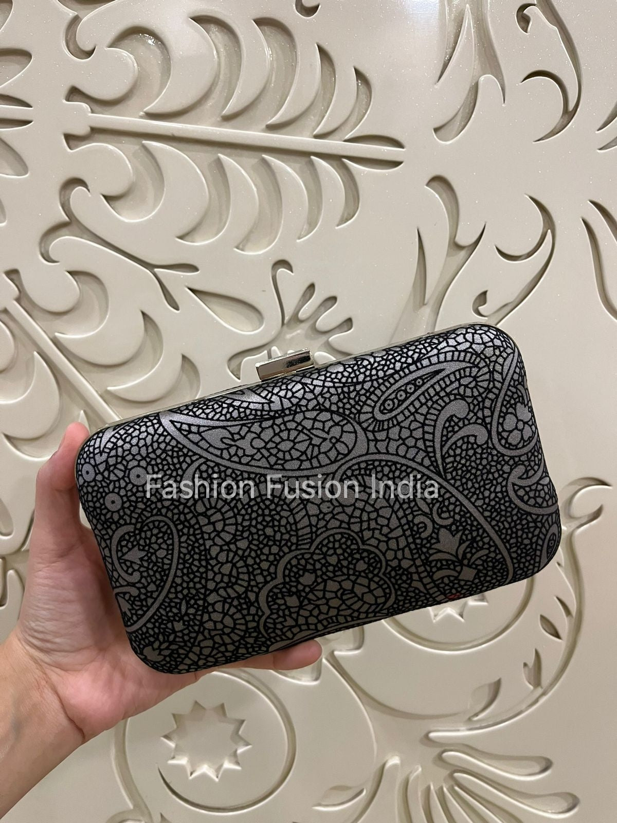 Black Lace Pattern Clutch Bag