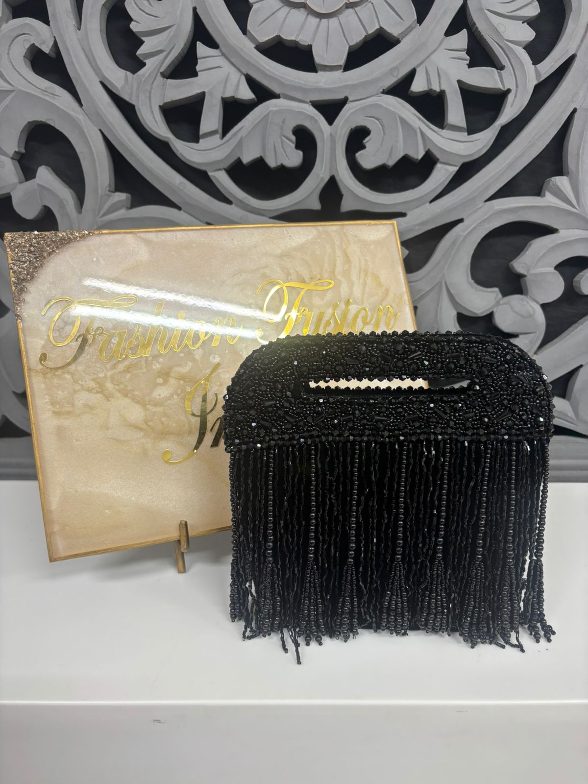 Black Moti Fringe Party Clutch