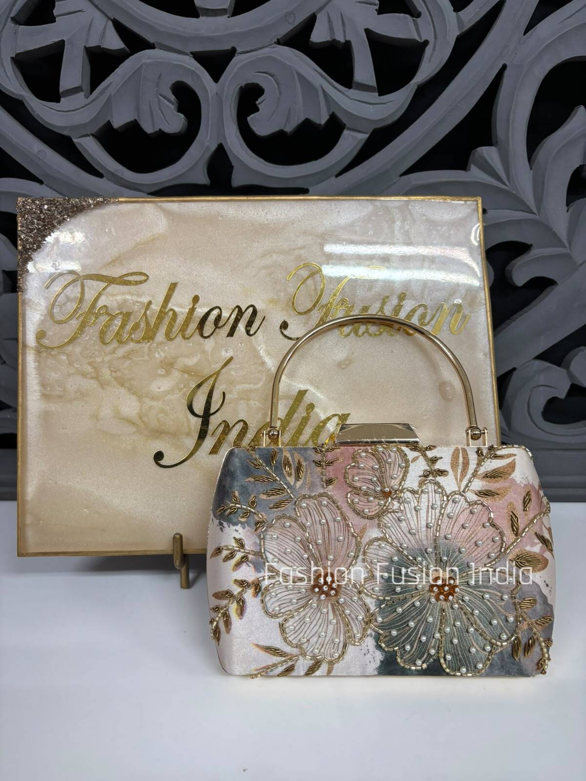 Handcrafted Floral Pearl Clutch Bag | Elegant Wedding & Party Handbag for Women