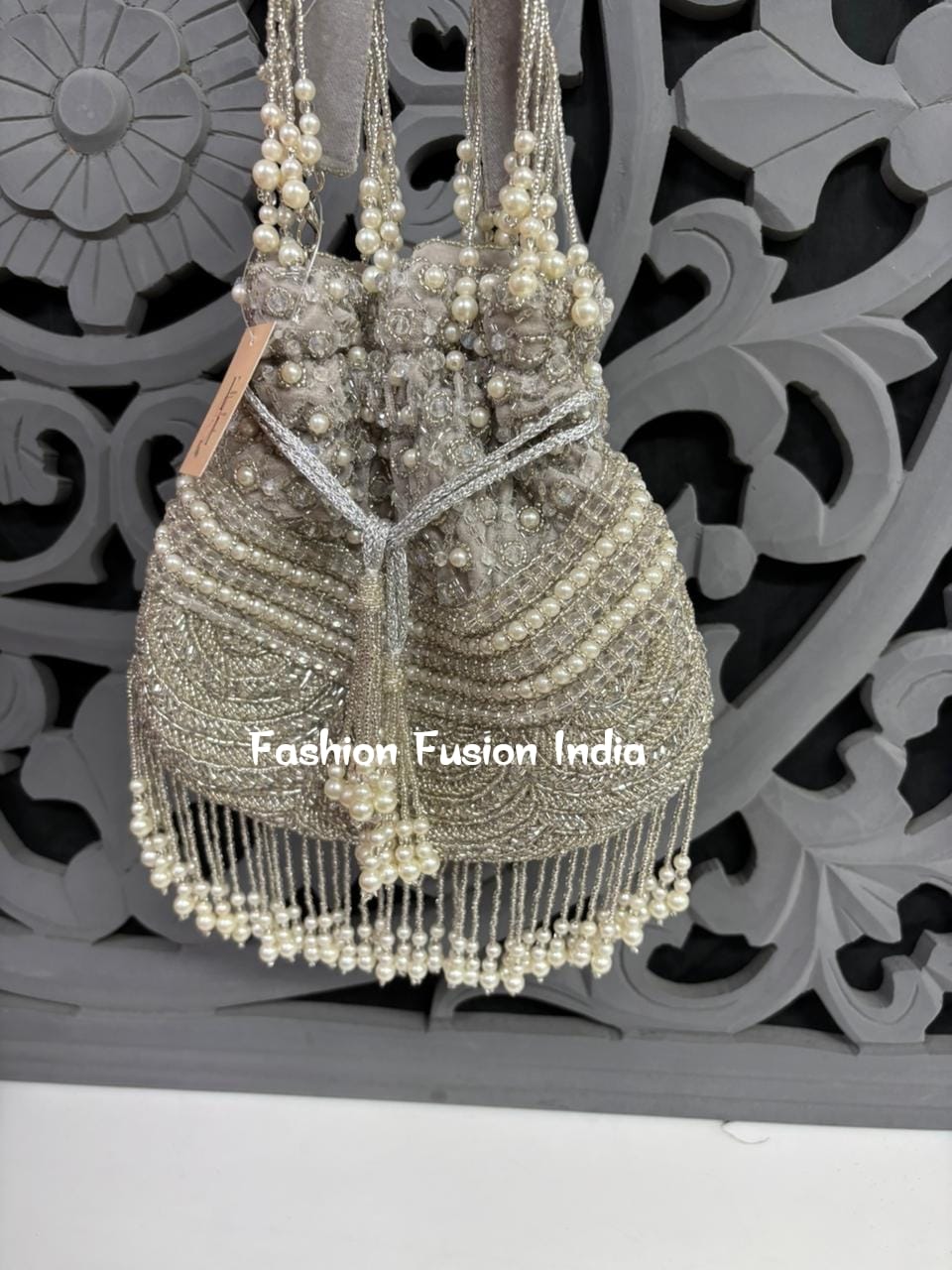 Embellished Pearl Beaded Potli Bag – Luxurious Handmade Bridal & Festive Potli Purse by Fashion Fusion India