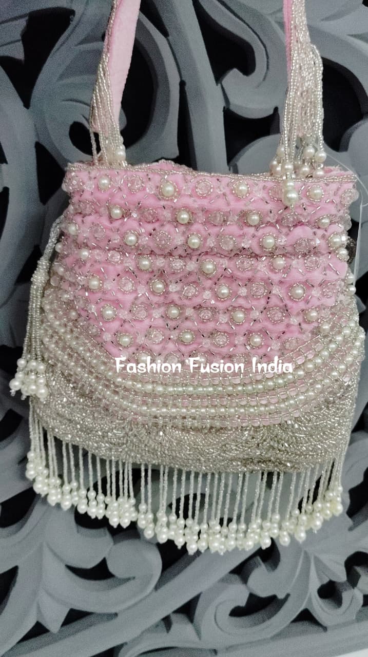 Embellished Pearl Beaded Potli Bag – Luxurious Handmade Bridal & Festive Potli Purse by Fashion Fusion India