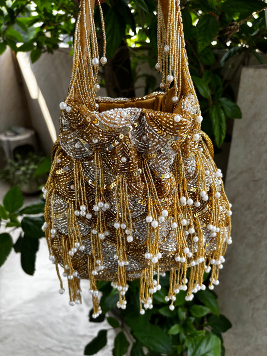 Dual tone Silver Gold Potli Bag