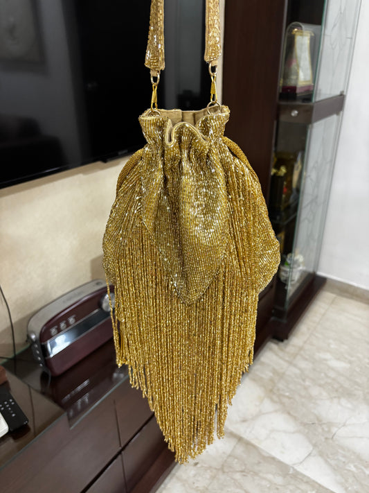 Gold Long Tassles Potli Bag