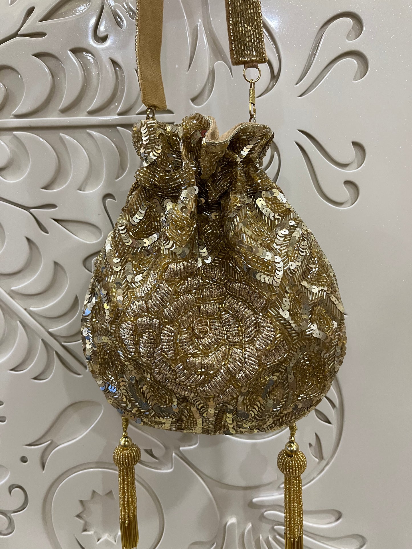 Embroidered Sequin Potli Bag – Handmade Designer Bridal & Festive Purse by Fashion Fusion India