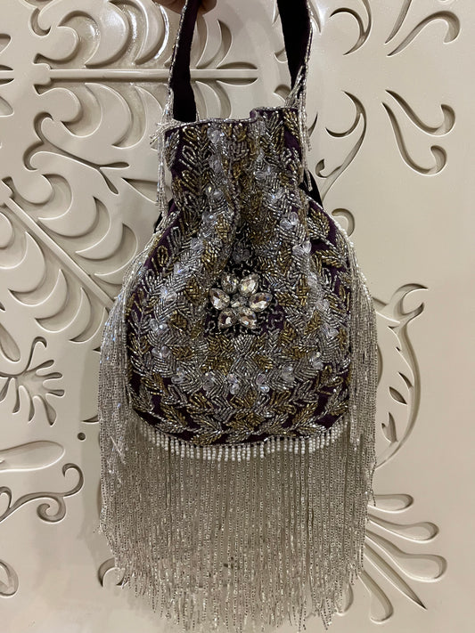 Purple Silver Gold Potli