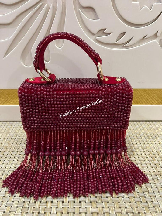 Beaded Pearl Fringe Handbag