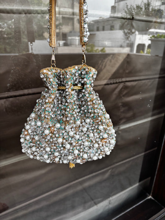 Gold & White Pearls potli