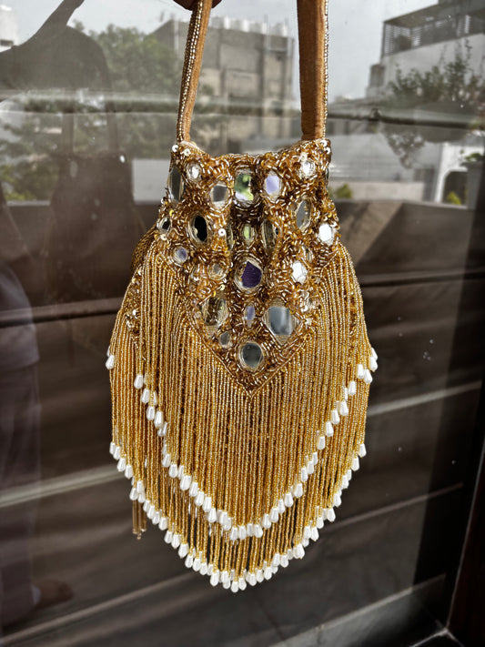 Gold Mirror Potli with long Tassles