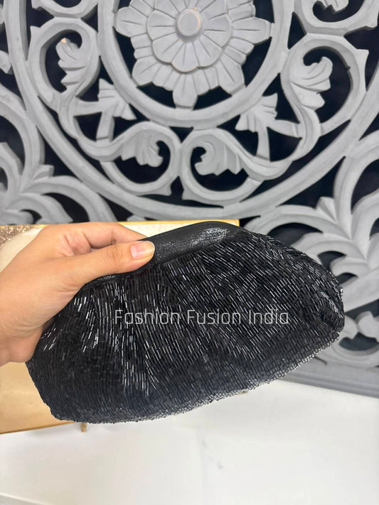 Black Beaded Clutch Bag for Women