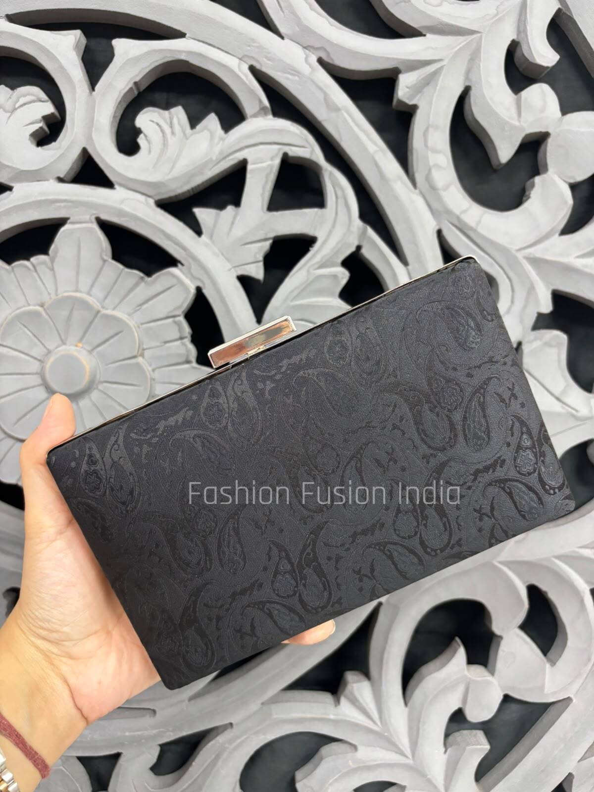 Black Jacquard Clutch Bag