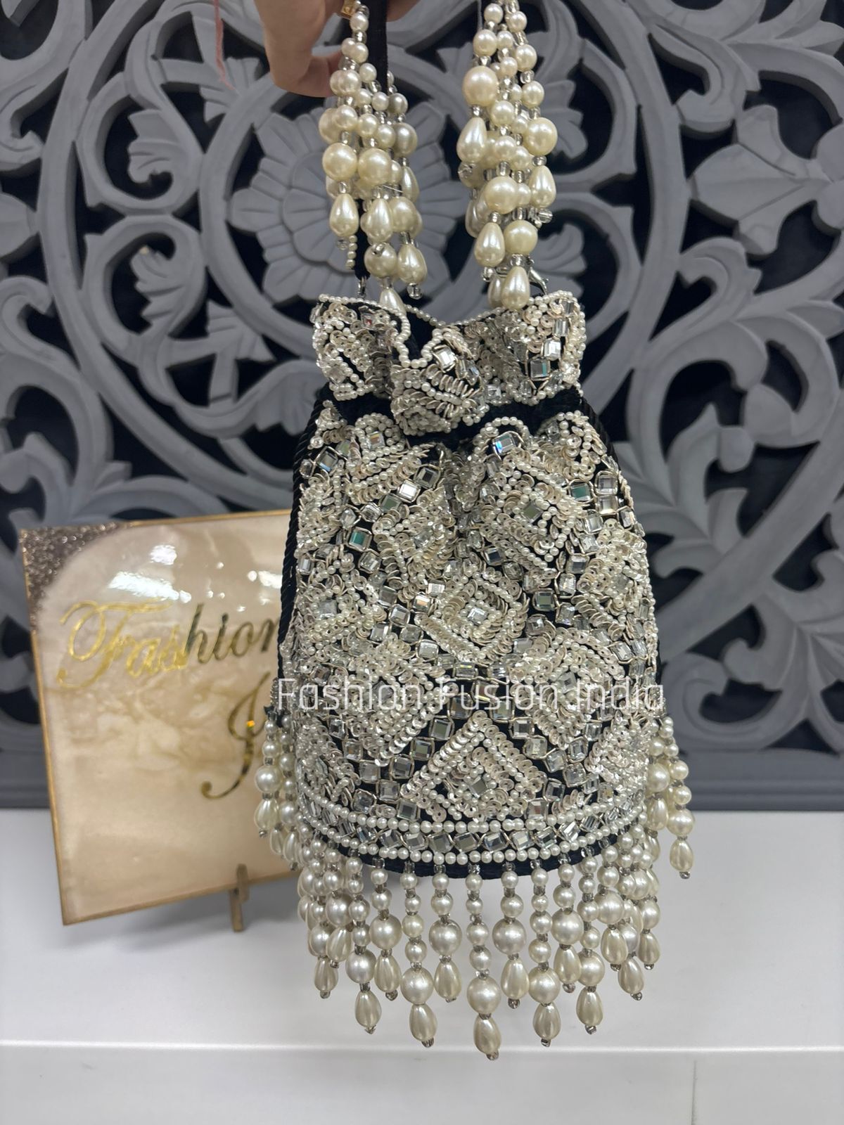 Black Pearl Mirror handcrafted Potli Bag