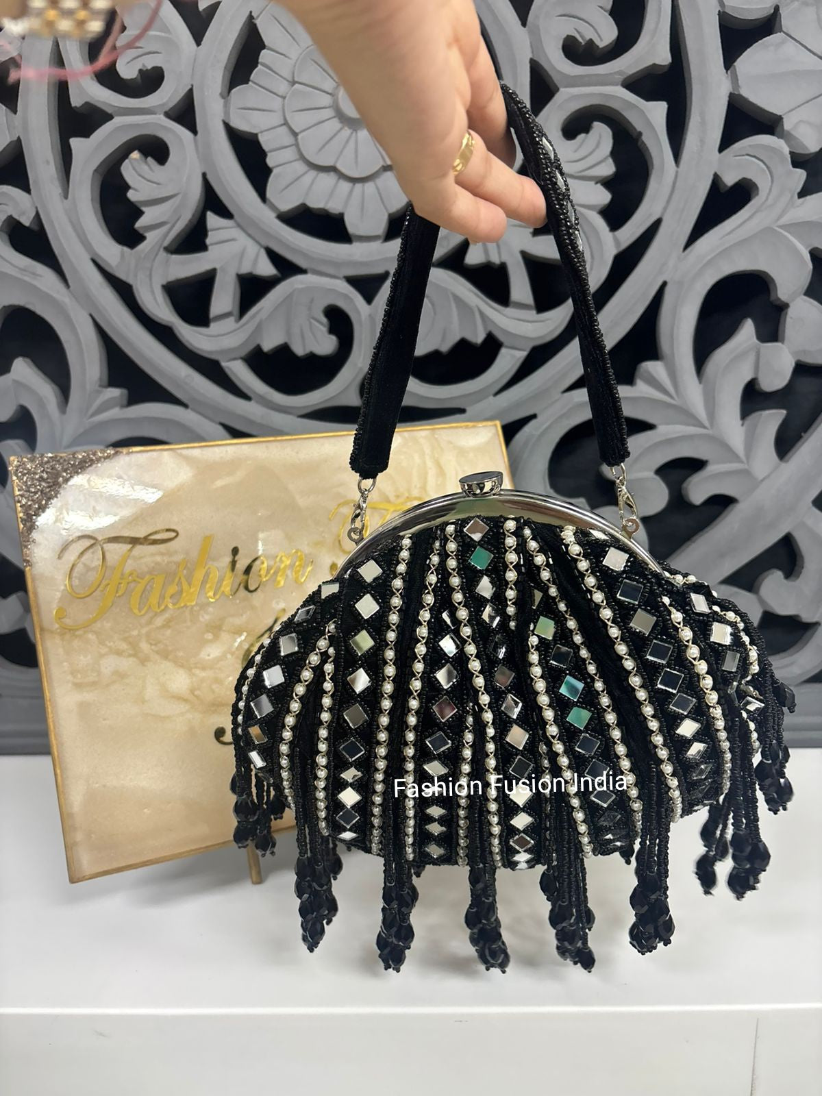 Black Mirror Embroidered Batua Bag