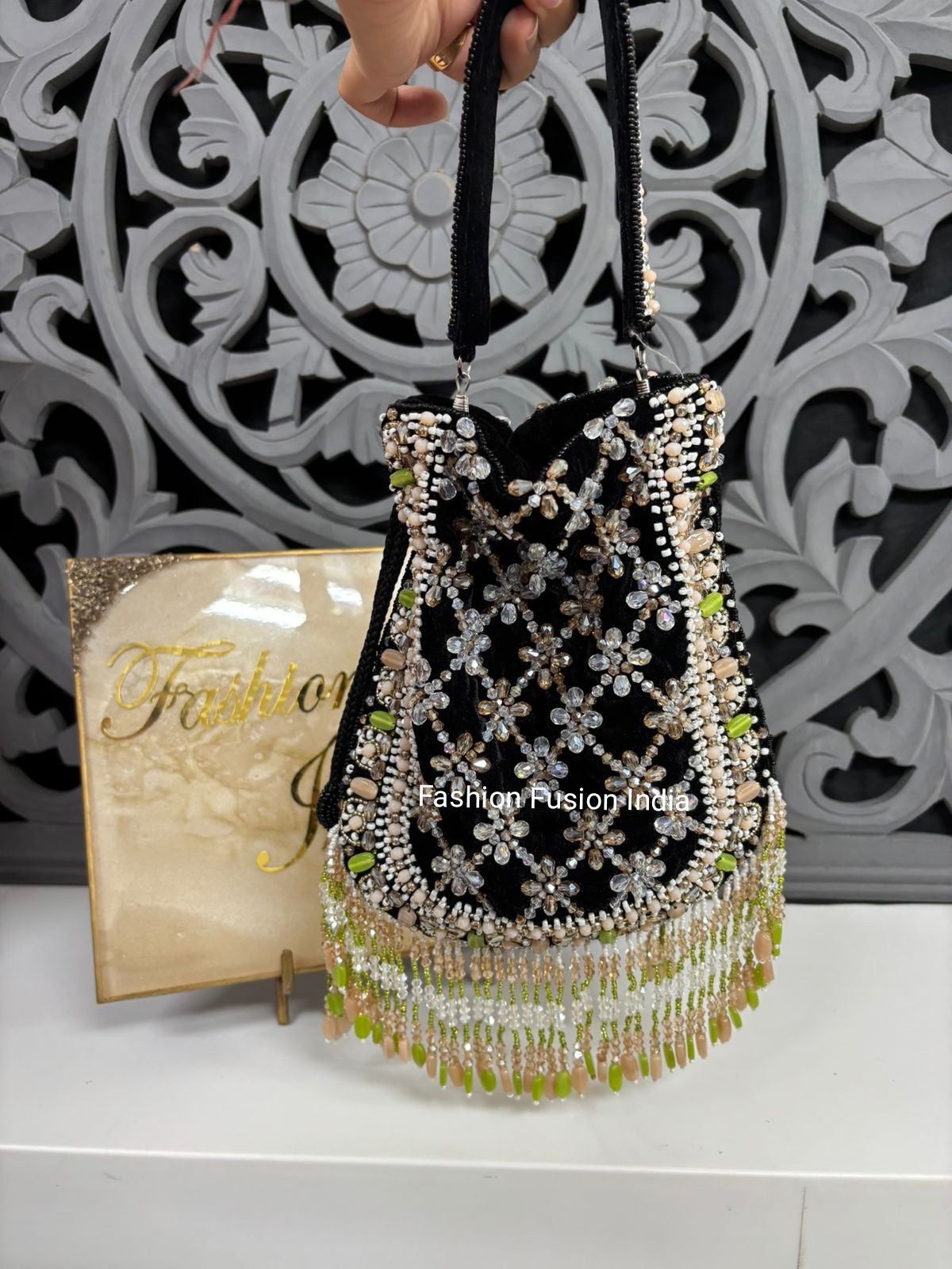 Black Crystal Potli Bag | Fashion Fusion India