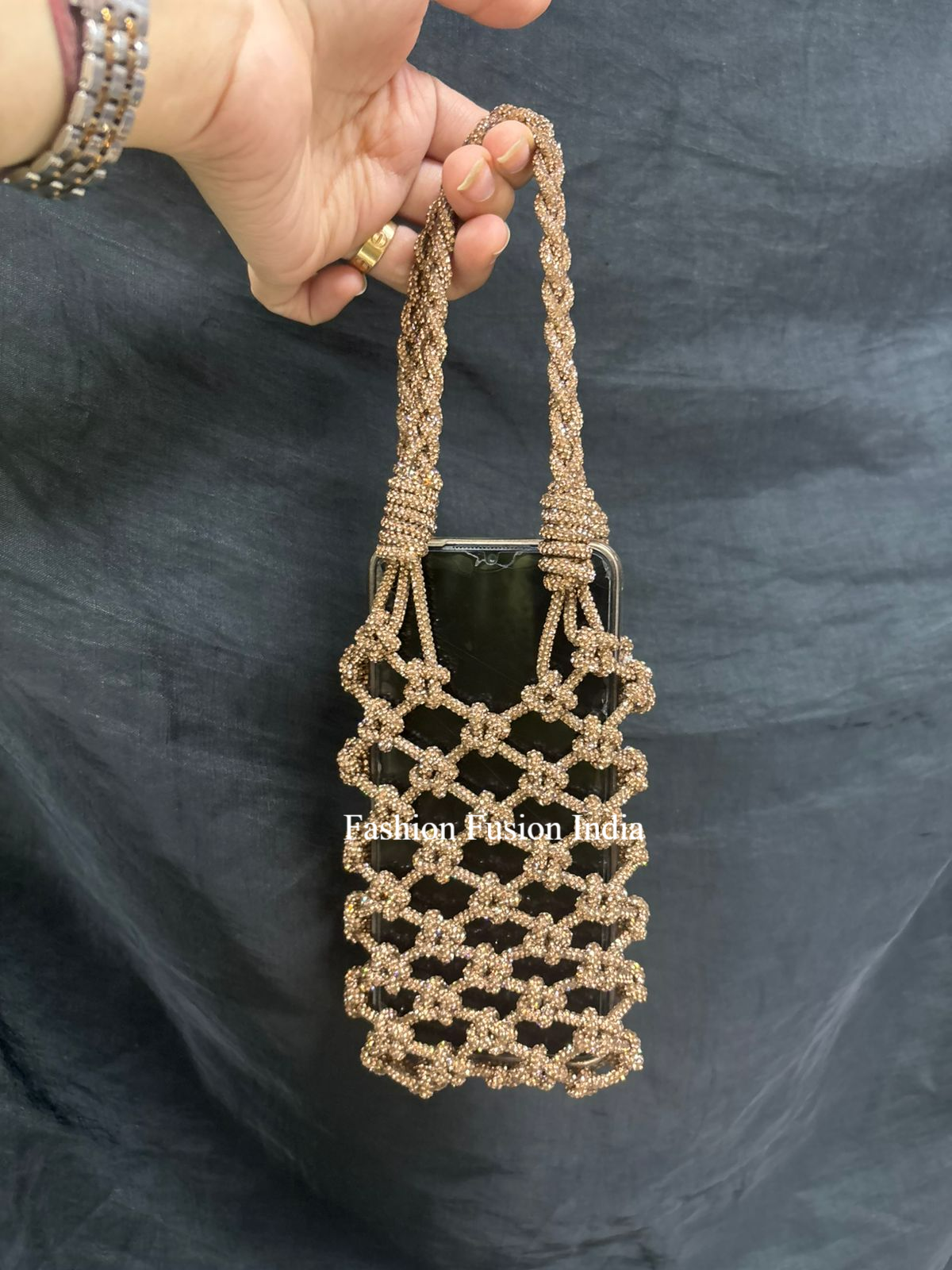 Copper Gold Rhinestone Mobile Sling Bag | Fashion Fusion India