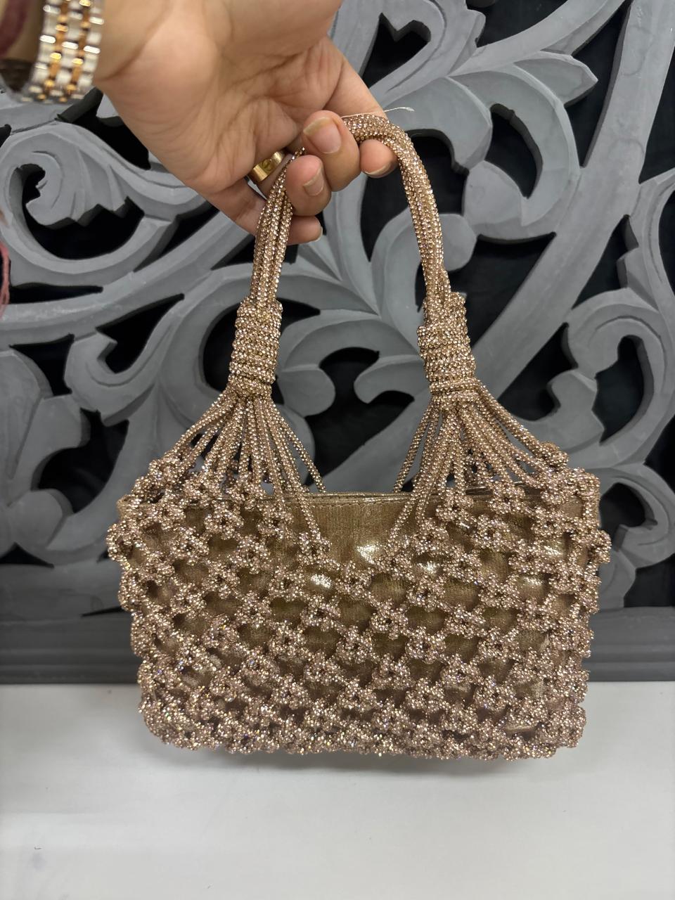Copper Gold Rhinestone Designer Handbag for Women