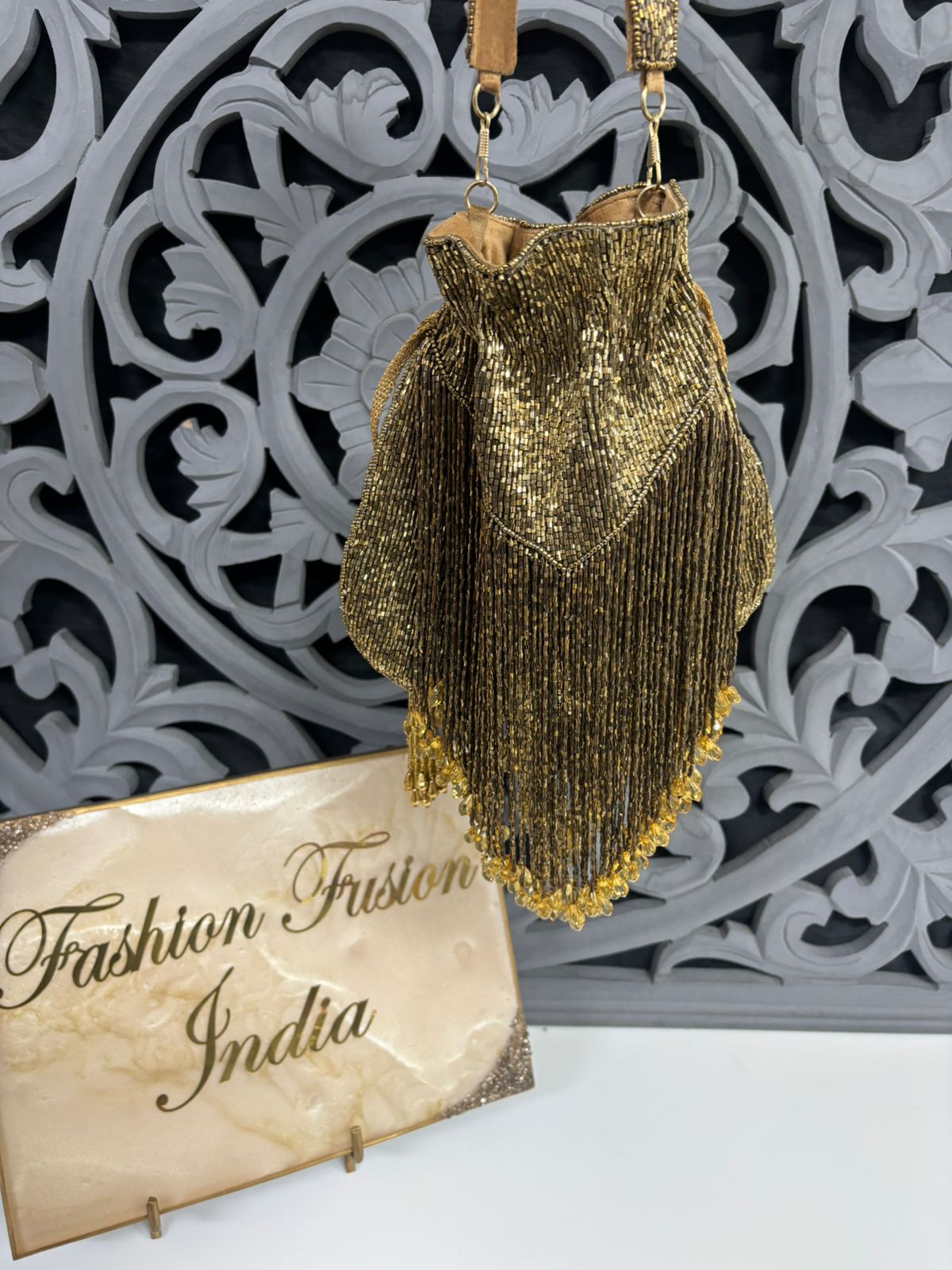 Gold beaded handbag 