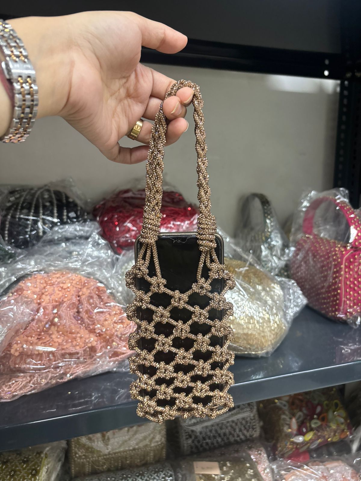 Copper Gold Rhinestone Mobile Sling Bag | Fashion Fusion India