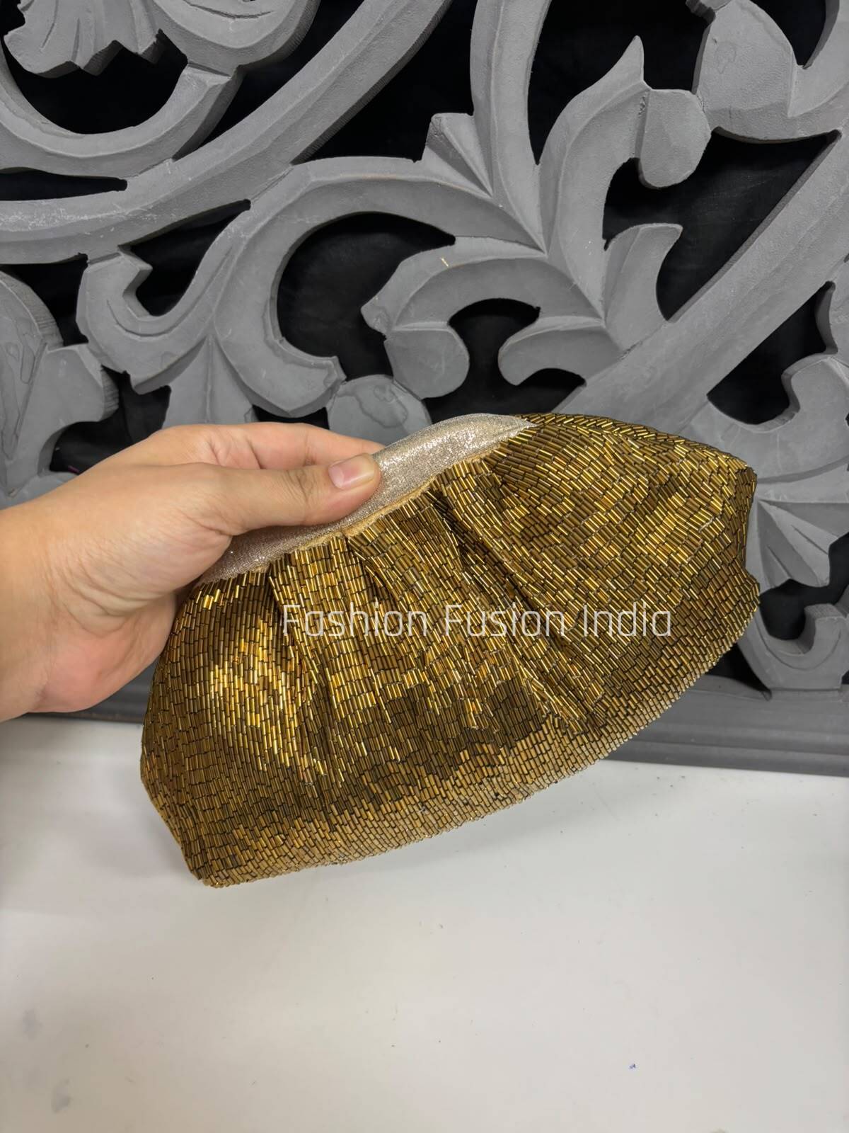 Copper Golden Beaded Clutch Bag for Women