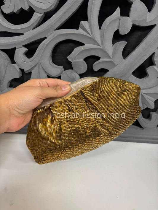 Copper Golden Beaded Clutch Bag for Women