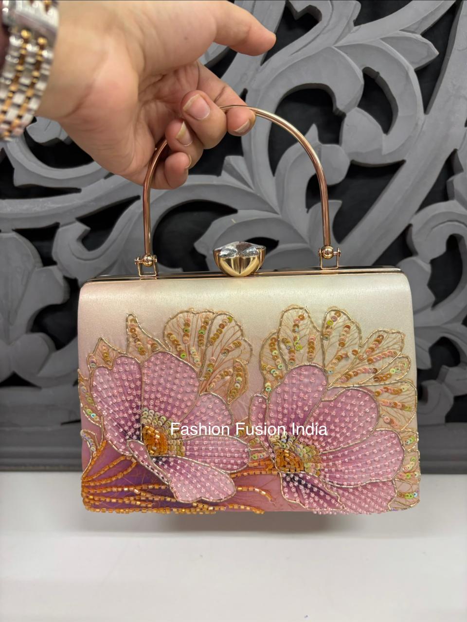 Cream Digital Highlight Floral Clutch Bag