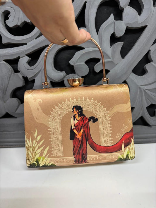 Beige Digital Highlight Lady Clutch Bag by Fashion Fusion India