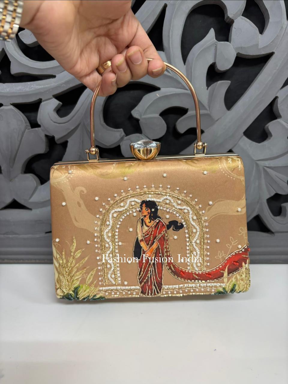 Beige Digital Highlight Lady Clutch Bag by Fashion Fusion India