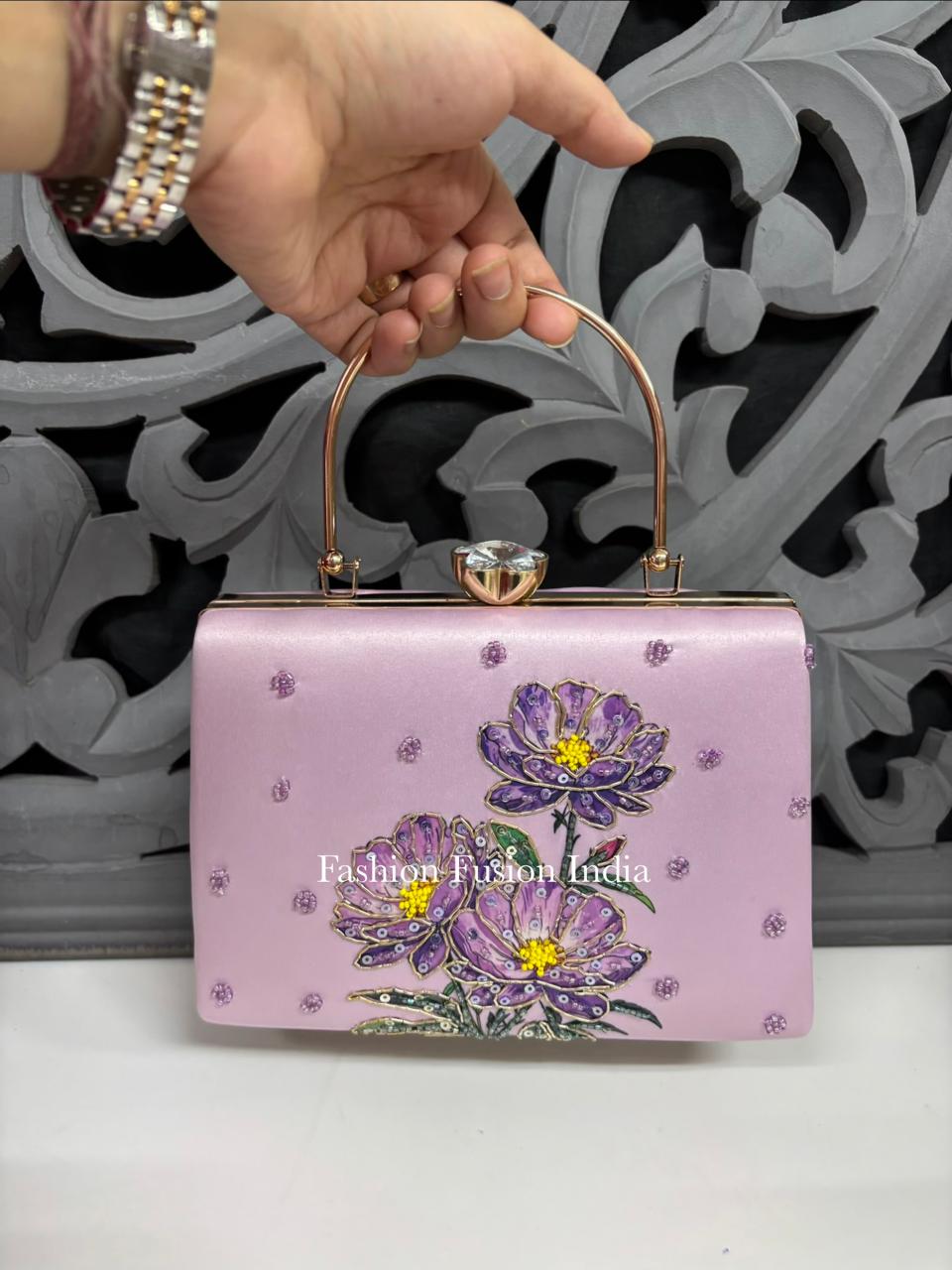 Purple Floral Digital Highlights Clutch Bag by Fashion Fusion India