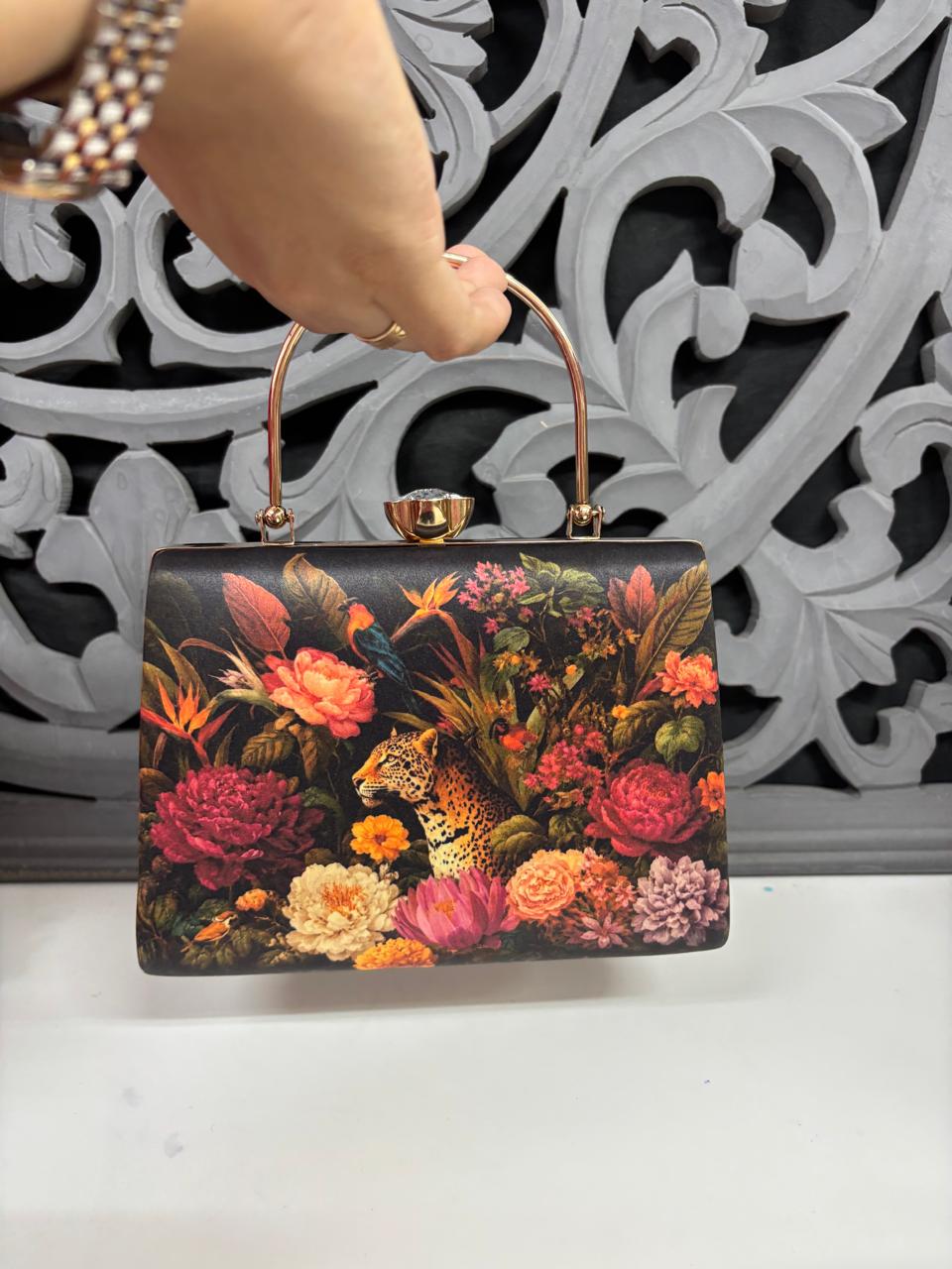 Black Digital Highlight Floral Clutch Bag by Fashion Fusion India
