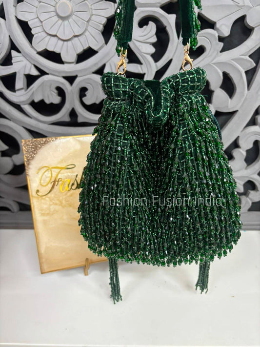 Emerald Green Beaded Potli Bag 