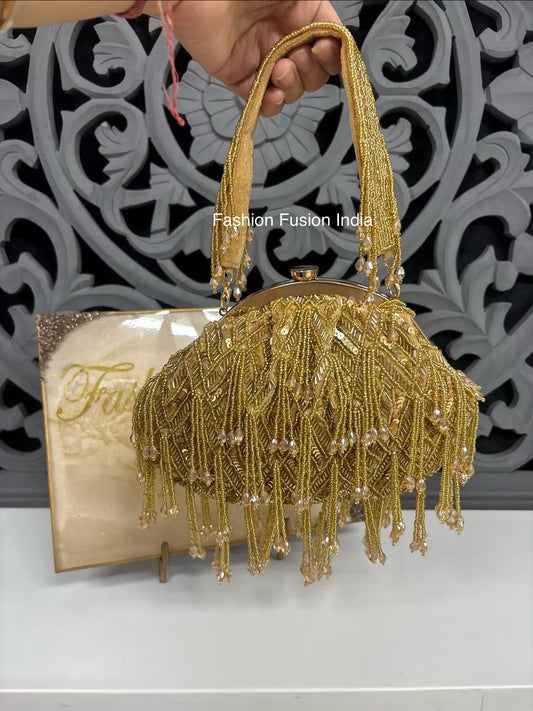 Gold batua bag with hand embroidery