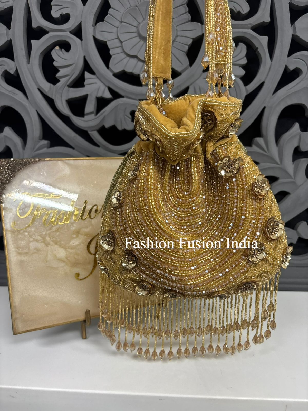 Golden Pearl Crystal Bridal Potli Bag