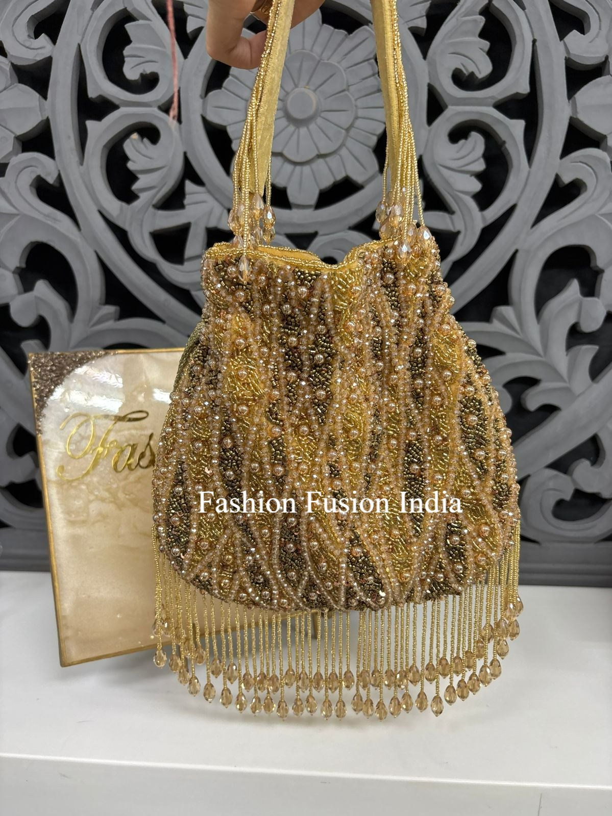 Golden Pearl Crystal Potli Bag for Women