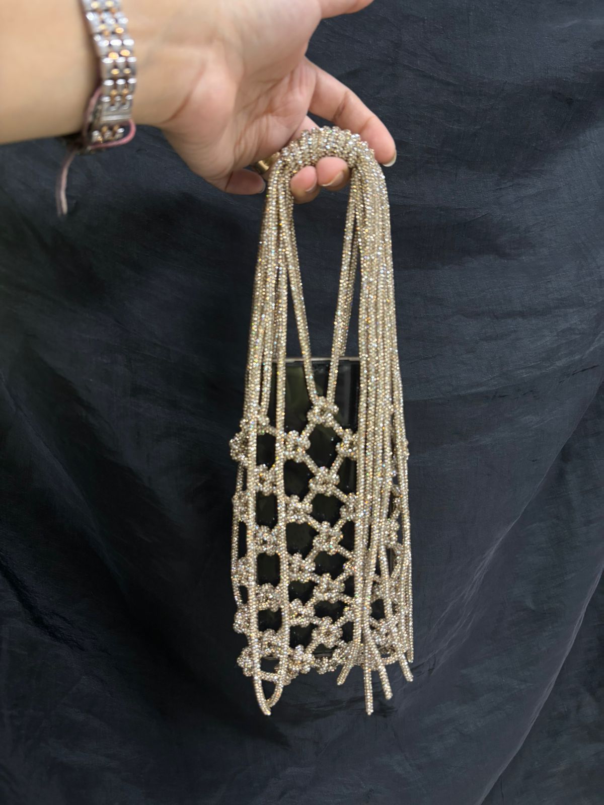 Golden Rhinestone Mobile Sling Bag for Women
