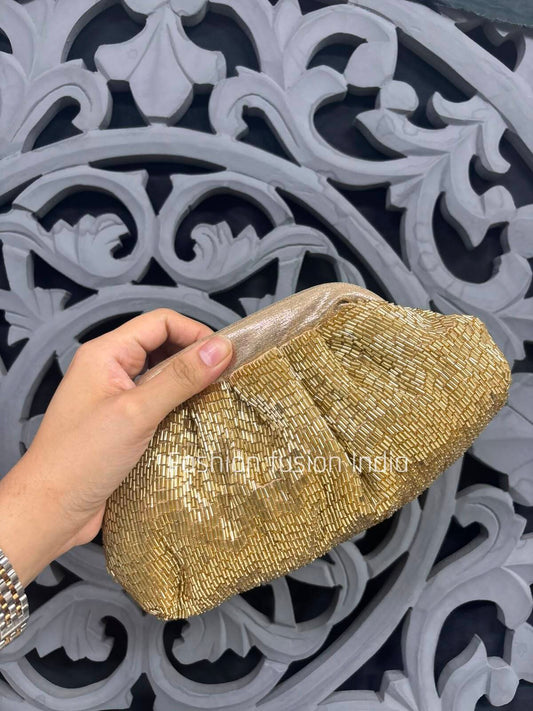 Golden Beaded Clutch Bag for Women 