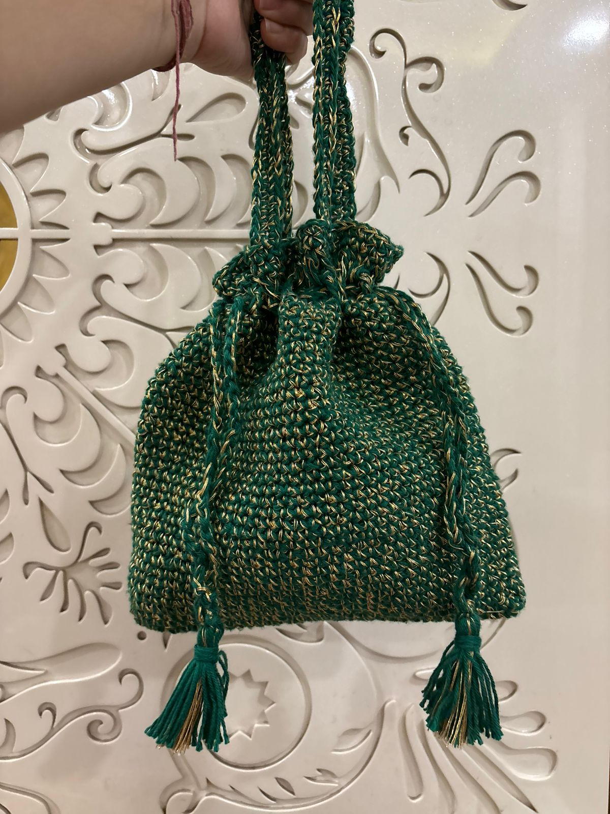 Green Hand Crochet Floral Potli Bag | Fashion Fusion India