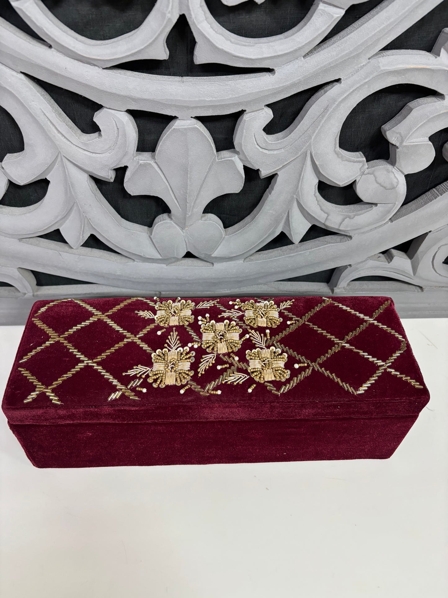 Red & Mehroon Velvet Embroidered Bangle Box – Elegant Bridal Jewelry Storage | Fashion Fusion India