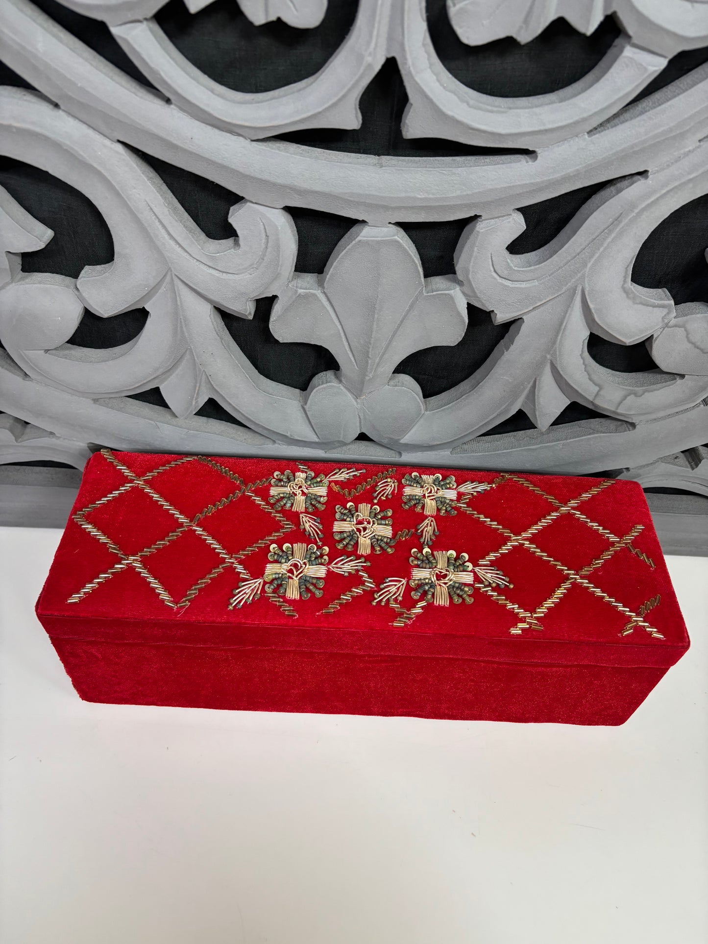 Red & Mehroon Velvet Embroidered Bangle Box – Elegant Bridal Jewelry Storage | Fashion Fusion India
