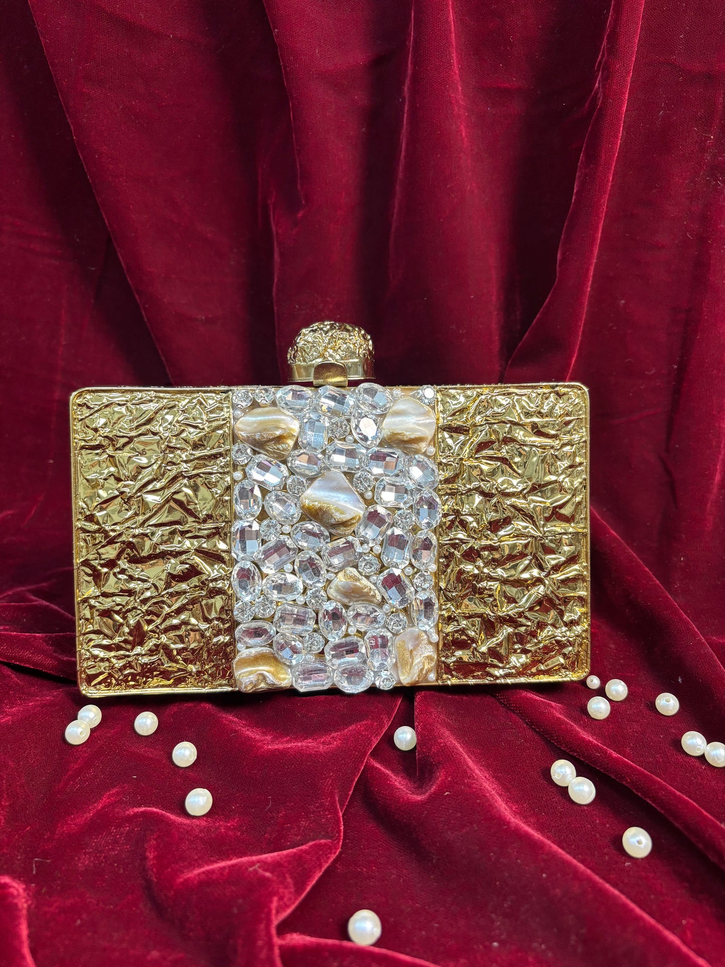 Antique Brass Clutch – Handcrafted Bridal & Festive Purse by Fashion Fusion India