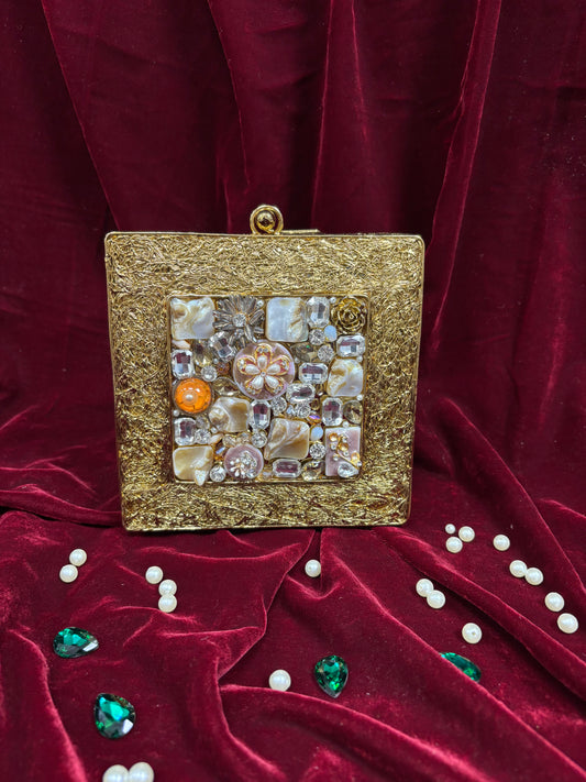 Designer Mosaic Brass Clutch Bag – Luxury Handcrafted Bridal & Festive Purse by Fashion Fusion India