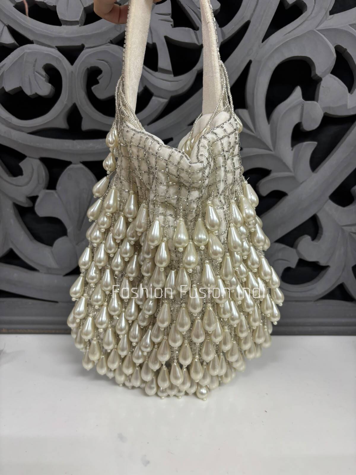 Ivory White Pearl Potli Bag 