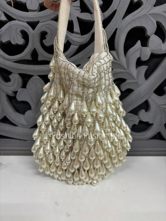 Ivory White Pearl Potli Bag 