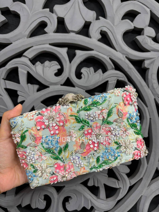 Luxury Floral Beaded Clutch Bag for Women 