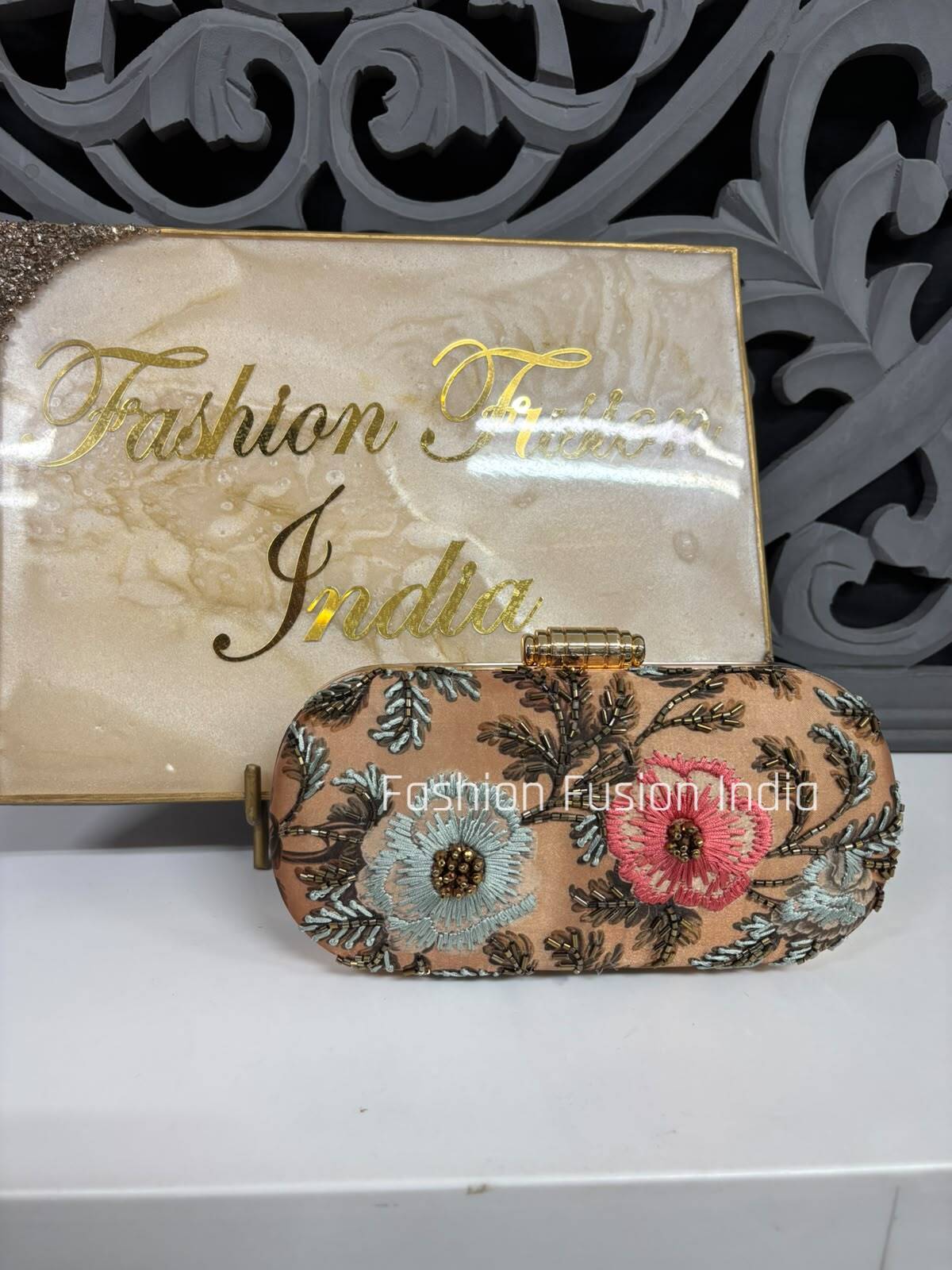 Luxury Floral Embroidered Box Clutch Bag for Women