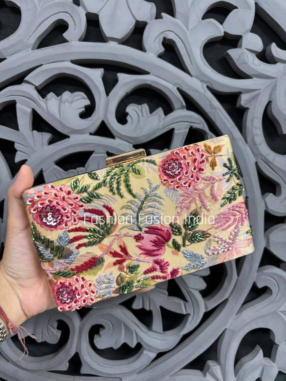 Pastel Floral Embroidered Clutch Bag for Women