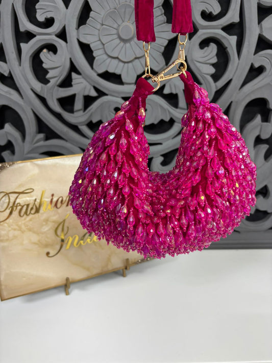 Pink Crystal Fringe Clutch Bag By Fashion Fusion India